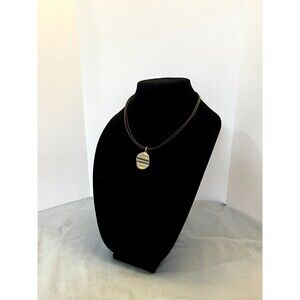 : Handmade – 3 Strand Leather Necklace with Round Silver Pounded Pendant